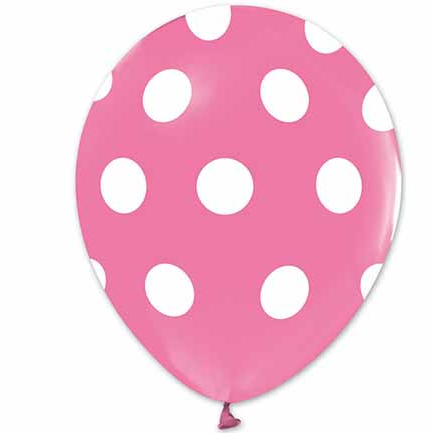 Beyaz Puanlı Pembe Balon 10 Adet