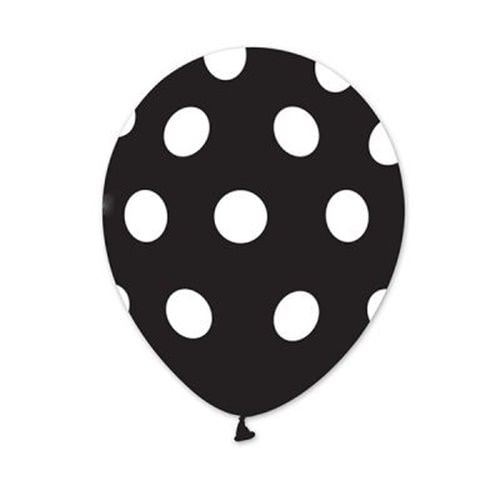 Beyaz Puanlı Siyah Balon 10 Adet