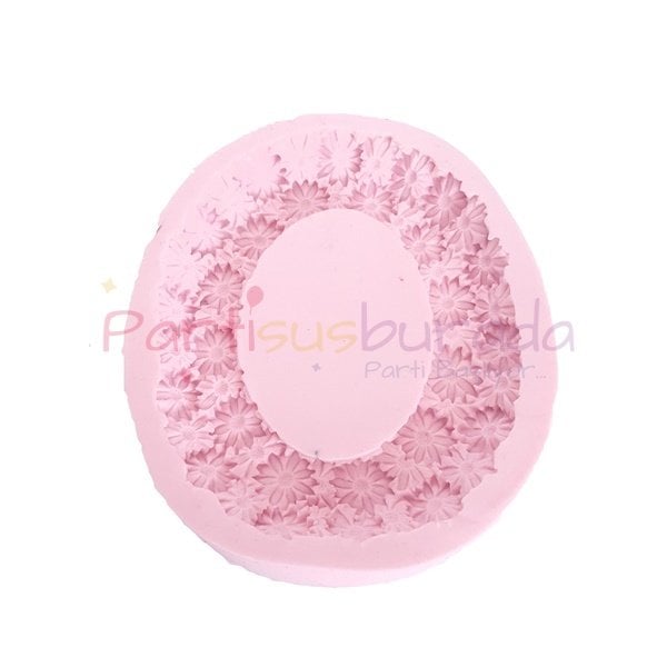 Çiçekli Oval Çerçeve Silikon Kalıp 10x12 cm