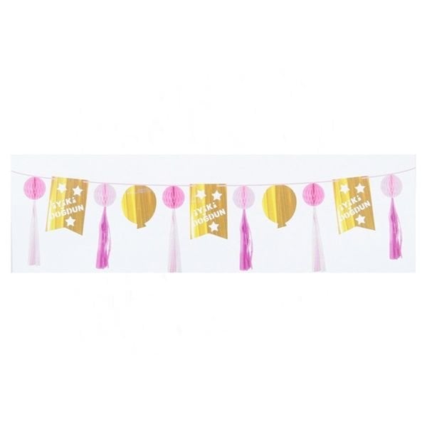 Püsküllü Pembe İyiki Doğdun Yazı