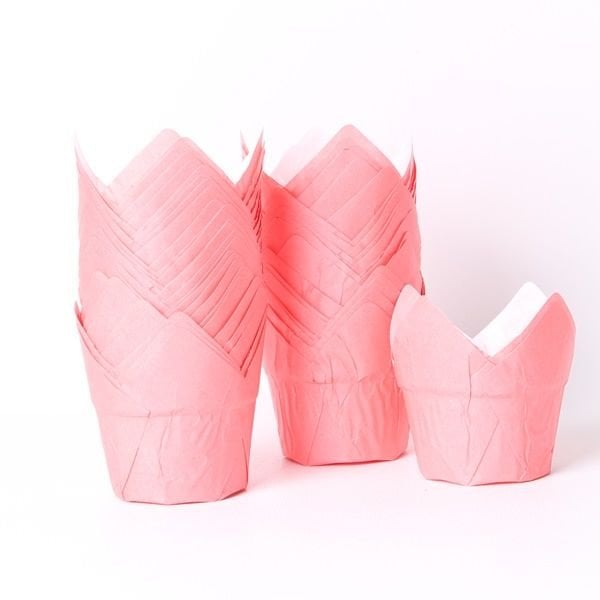 Pembe Lale Cupcake Kek Kalıbı 50 Adet