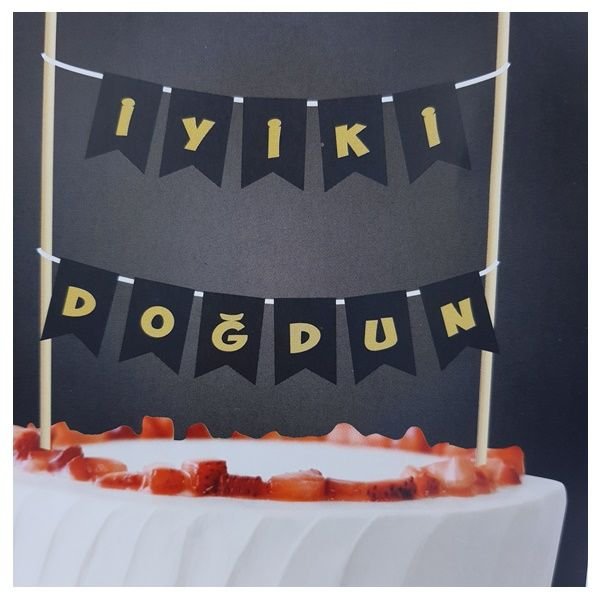 Siyah Gold İyiki Doğdun Pasta Flaması