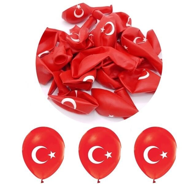 Kırmızı Ay Yıldızlı Balon 10 Adet