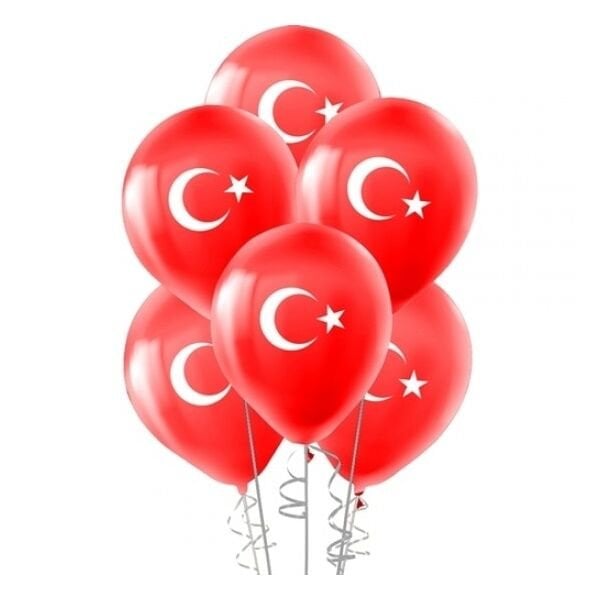 Kırmızı Ay Yıldızlı Balon 10 Adet