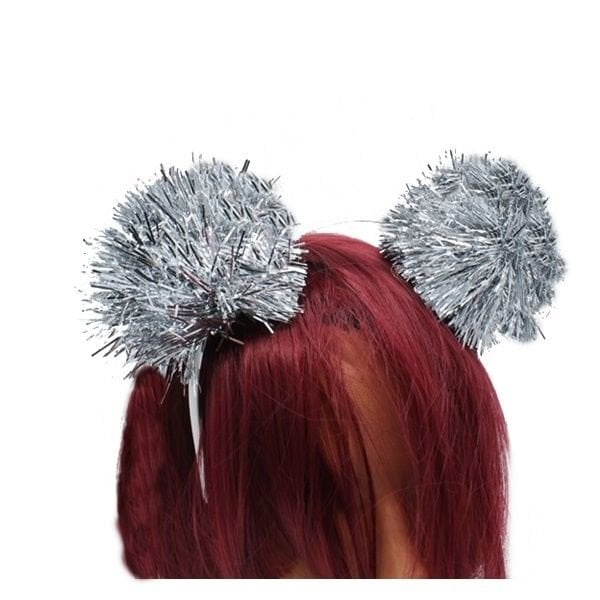 Simli Gümüş Ponpon Taç