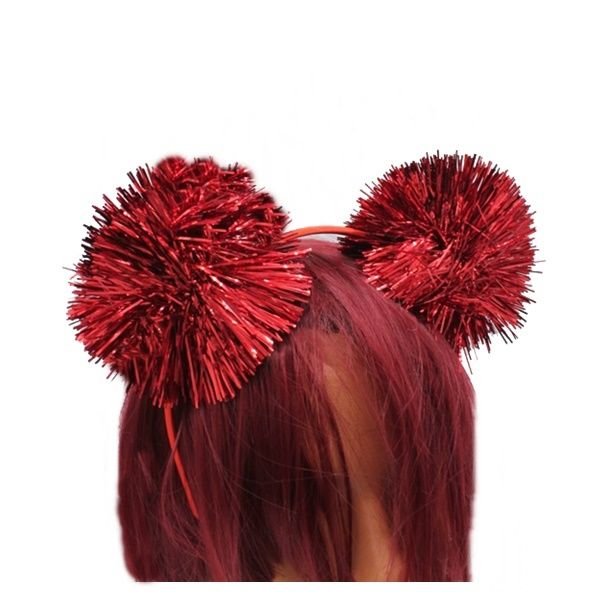 Simli Kırmızı Ponpon Taç