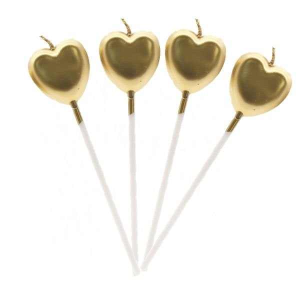 Çubuklu Gold Kalp Mum 4 lü