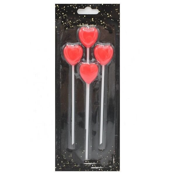 Çubuklu Kırmızı Kalp Mum 4 lü