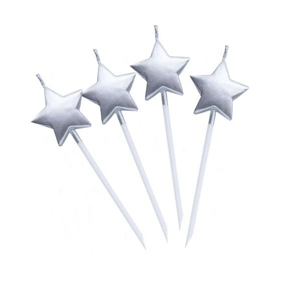 Çubuklu Gümüş Yıldız Mum 4 lü