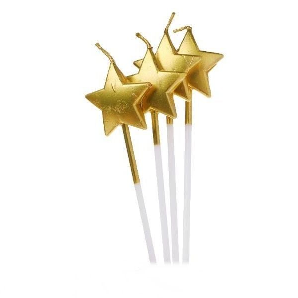 Çubuklu Gold Yıldız Mum 4 lü