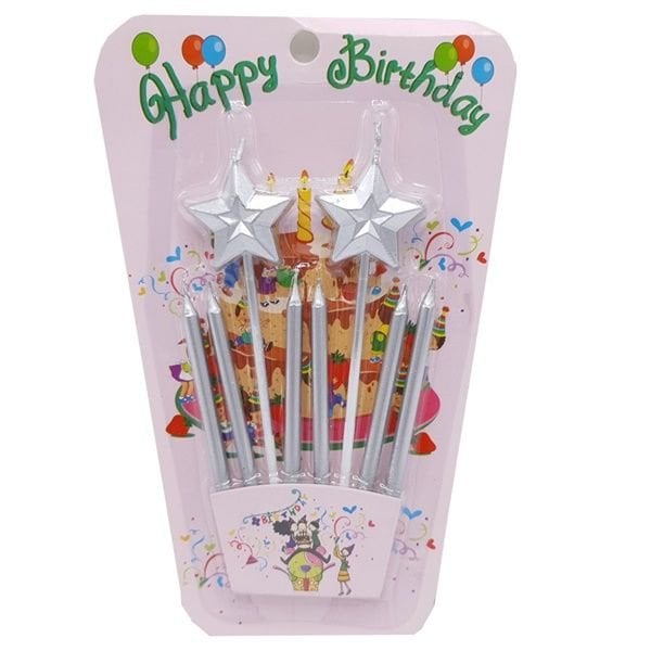 Yıldızlı Gümüş Kalem Mum Seti