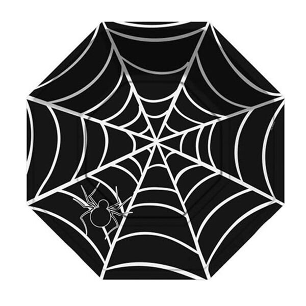 Sekizgen Siyah Örümcek Tabak 8 Adet