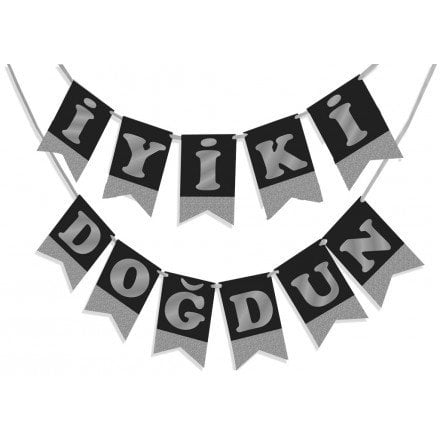 Simli Siyah Gümüş İyiki Doğdun Yazı