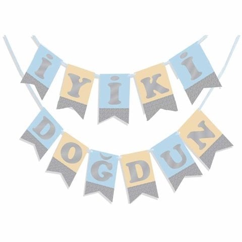 Simli Mavi Gümüş İyiki Doğdun Yazı