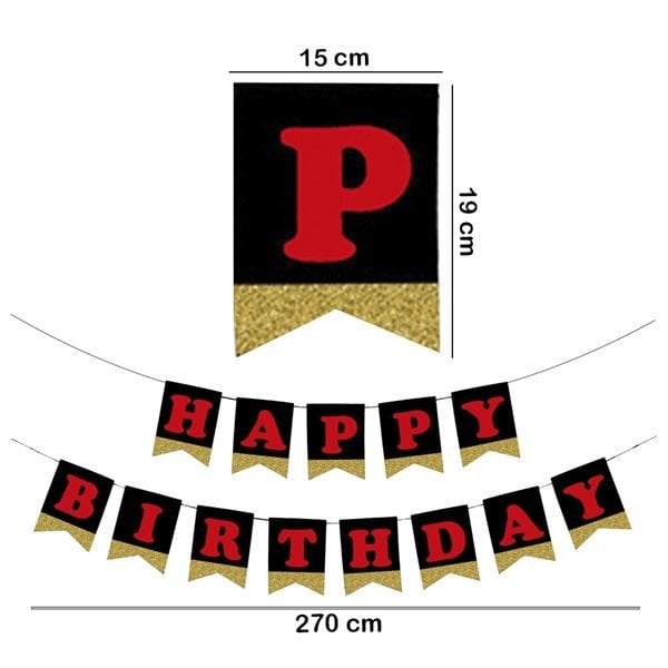 Gold Simli Kırmızı Happy Birthday Yazı Banner