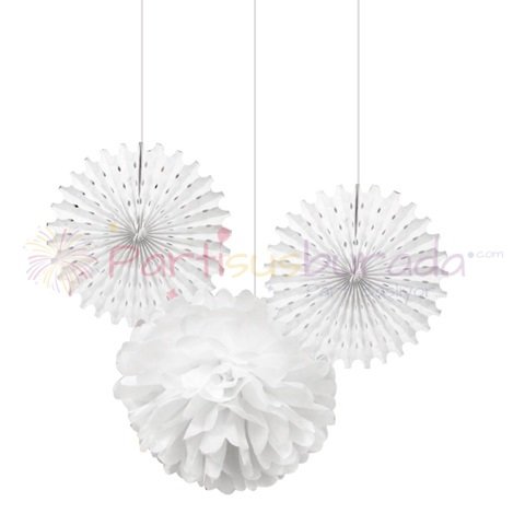 Beyaz Ponpon Yelpaze Set 3 lü