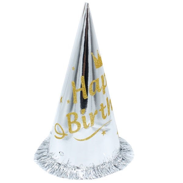 Metalik Gümüş Happy Birthday Şapka