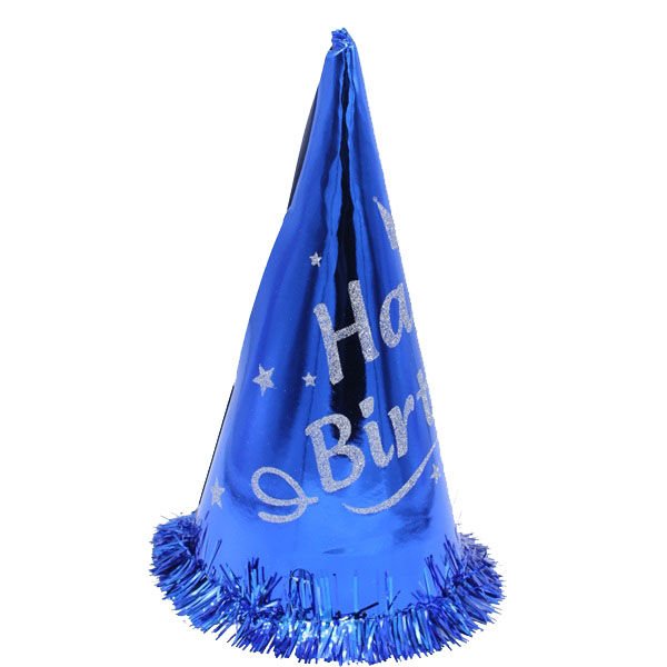 Metalik Mavi Happy Birthday Şapka