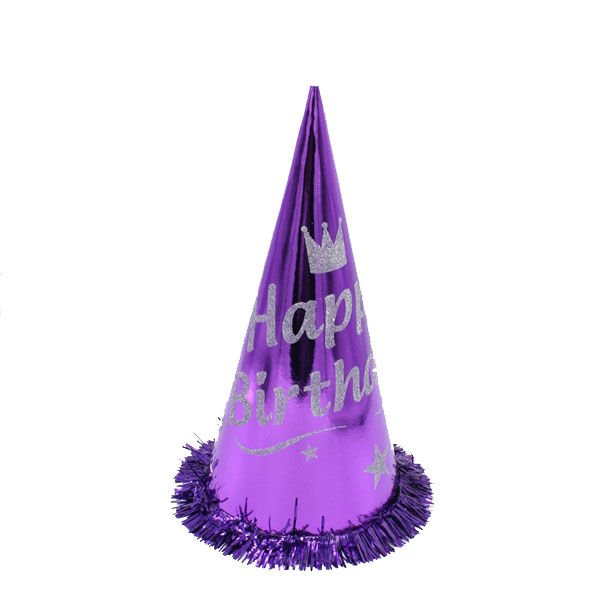 Metalik Mor Happy Birthday Şapka