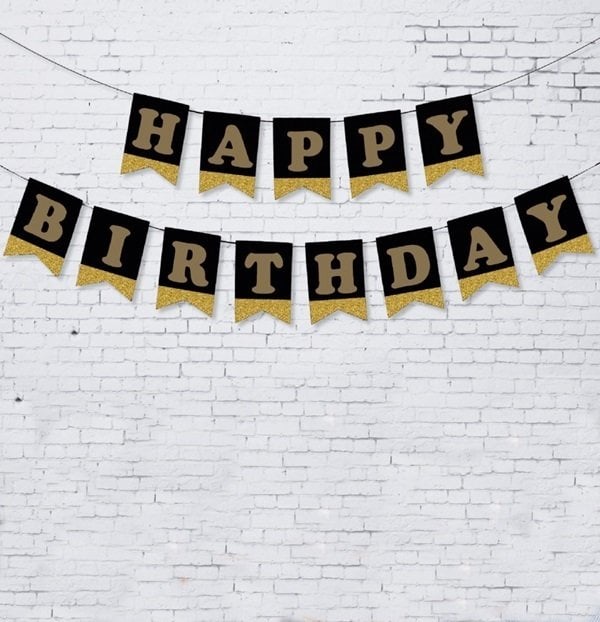 Siyah Gold Happy Birthday Yazı