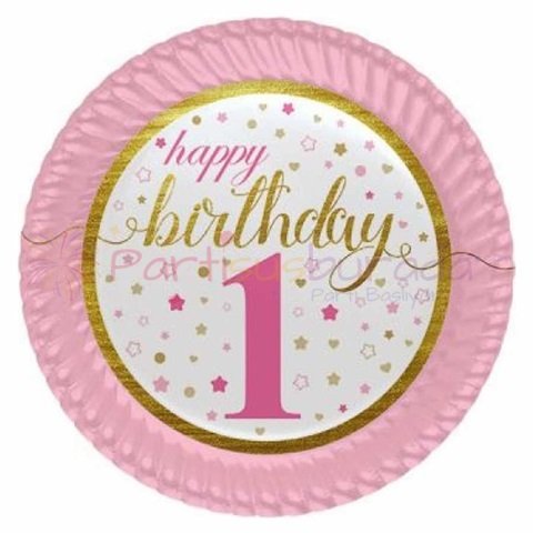 Yıldızlar Pembe 1 Yaş Tabak 8 Adet