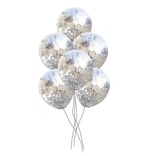Gümüş Konfetili Balon 10 Adet