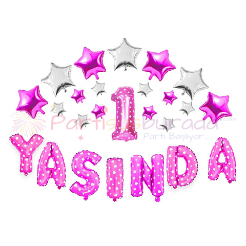 Pembe 1 Yaşında Folyo Balon Set