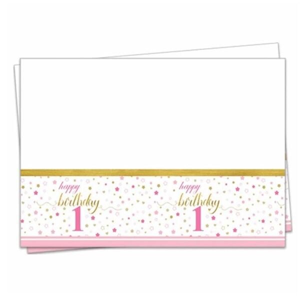 Pembe Küçük Yıldızlar 1 Yaş Masa Örtüsü