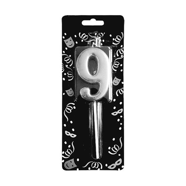 Gümüş Rakam 9 Mum