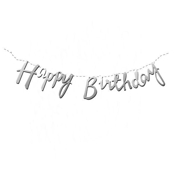 Gümüş Gri Happy Birthday Yazı