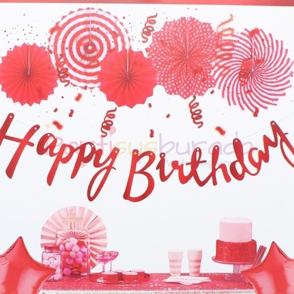 Kırmızı Happy Birthday Yazı