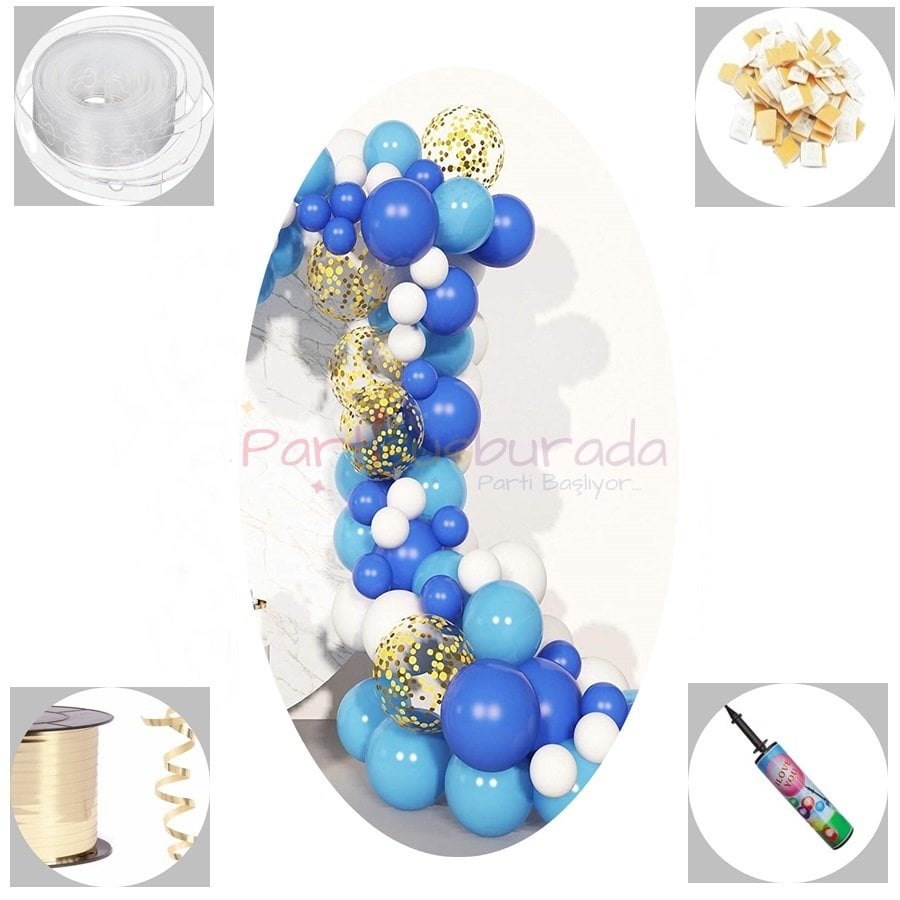 Mavi ve Beyaz Zincir Balon Seti