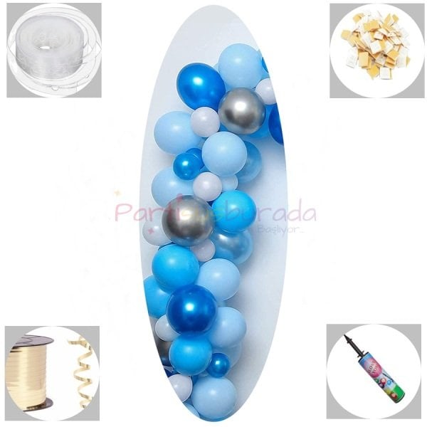 Mavi ve Gümüş Zincir Balon Seti