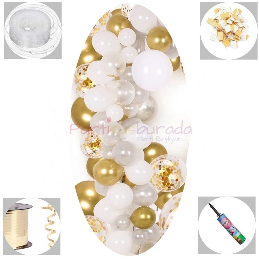 Gold ve Beyaz Zincir Balon Seti