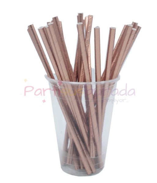 Rose Gold Kağıt Pipet 24 Adet