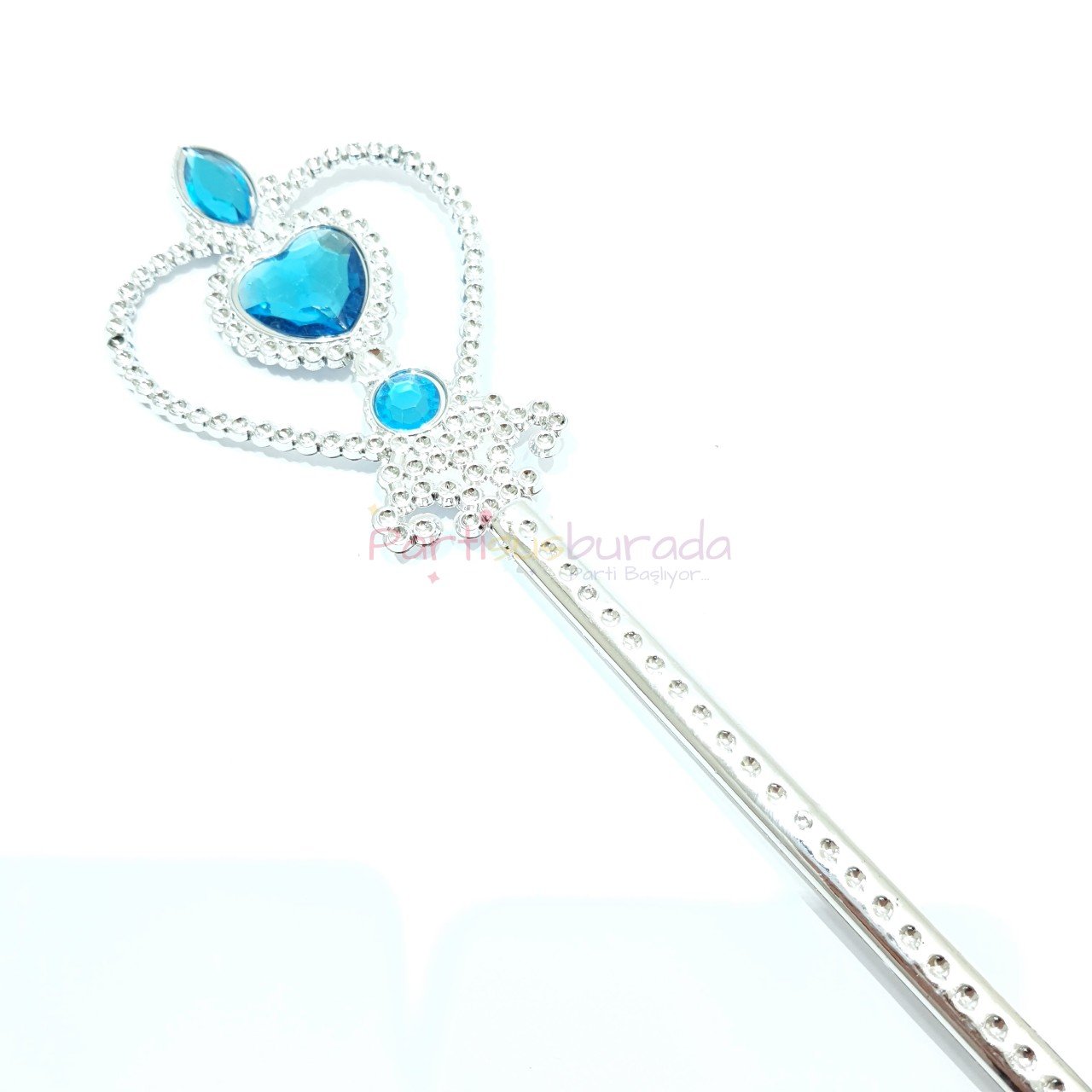 Plastik Mavi Kalpli Taşlı Prenses Asası