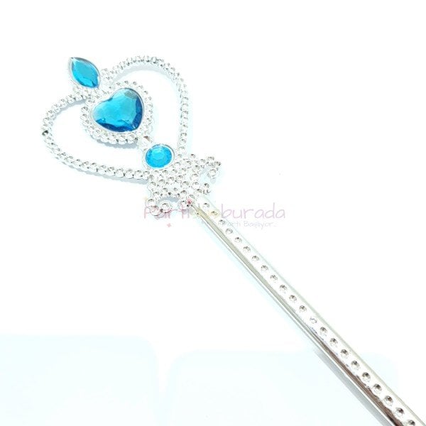 Plastik Mavi Kalpli Taşlı Prenses Asası