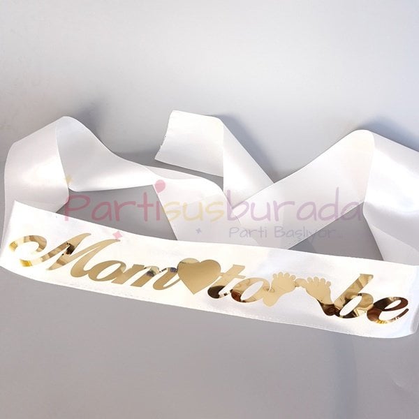 Saten Beyaz Gold Mom To Be Kuşak