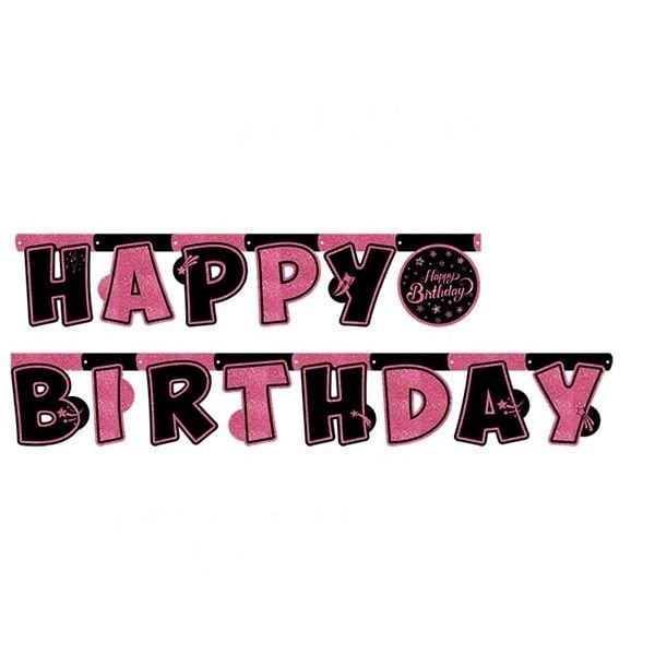 Pink Stars Happy Birthday Yazı