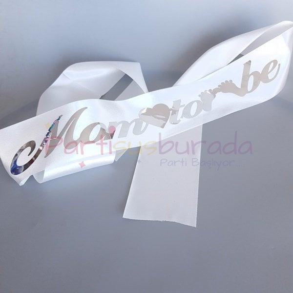 Saten Beyaz Gümüş Mom To Be Kuşak