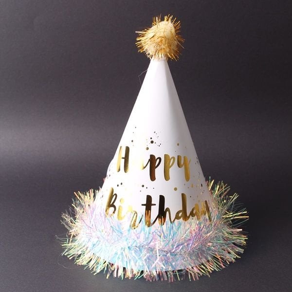 Yaldızlı Beyaz Mini Happy Birthday Şapka