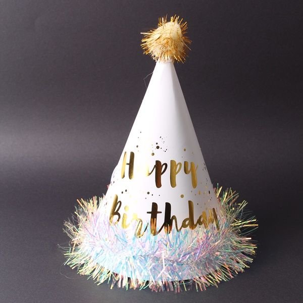 Yaldızlı Beyaz Mini Happy Birthday Şapka