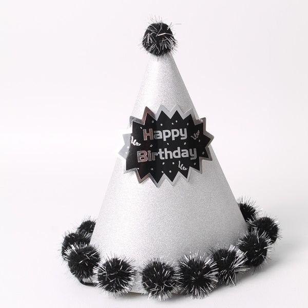 Simli Gümüş Mini Happy Birthday Şapka