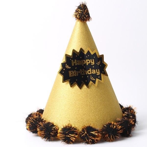 Simli Gold Mini Happy Birthday Şapka