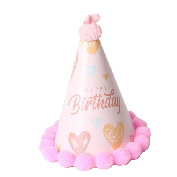 Pembe Ponponlu Mini Happy Birthday Şapka