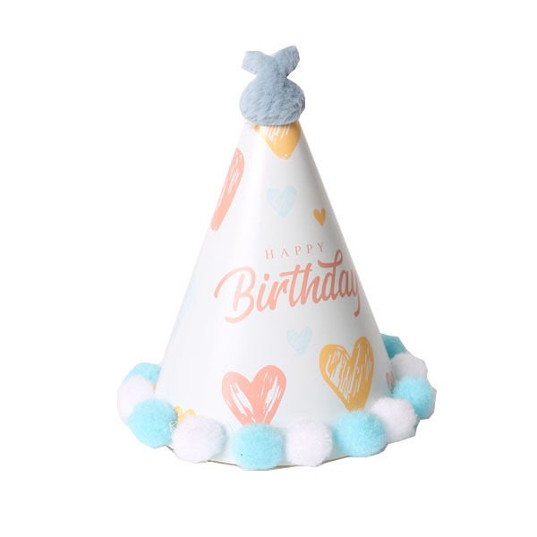 Mavi Ponponlu Mini Happy Birthday Şapka