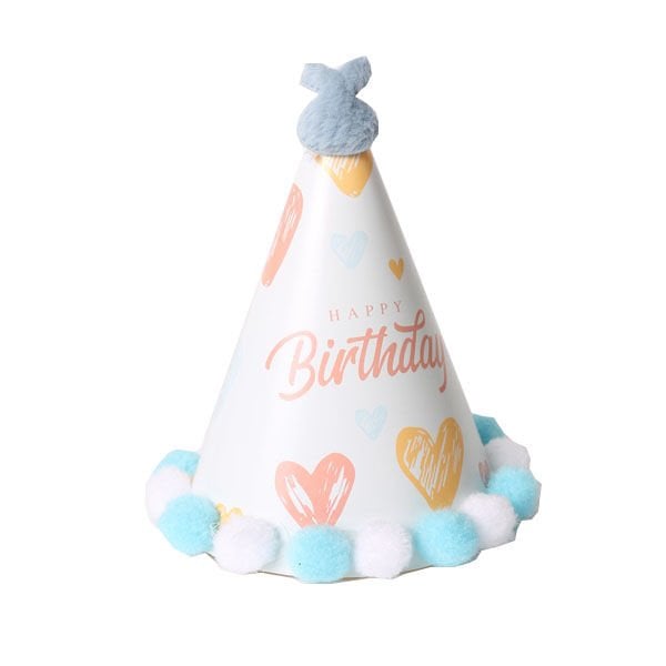 Mavi Ponponlu Mini Happy Birthday Şapka