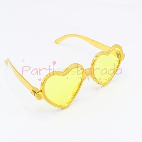 Plastik Sarı Neon Kalp Gözlük