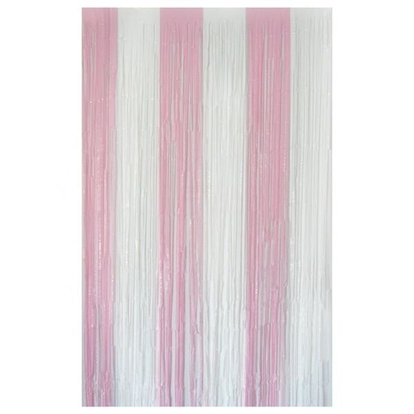 Saçaklı Pembe Beyaz Perde Fon 100x200 cm