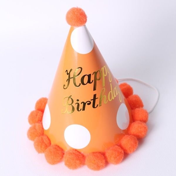 Turuncu Ponponlu Mini Happy Birthday Şapka